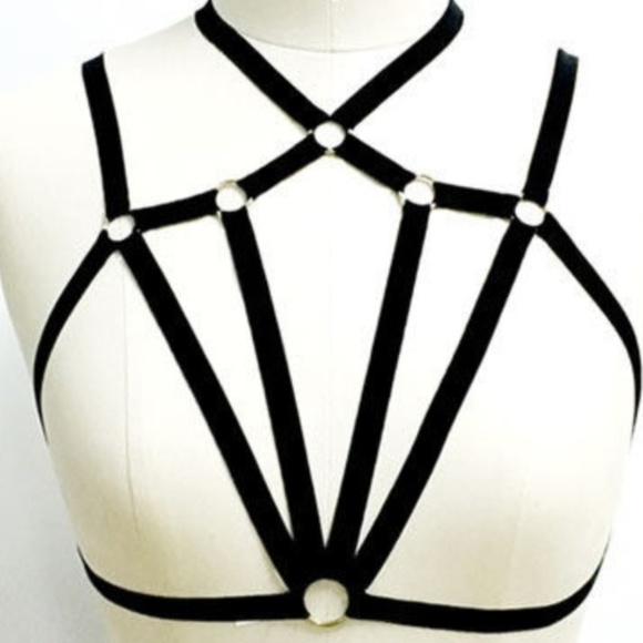 Sexy Black Strappy Cage Bra Harness Bralette - Picture 2 of 3